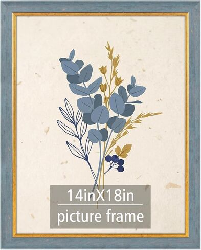 إطار صورة Frametory، مقاس 12x18 - عرض الحائط - زجاج شبكي عالي الدقة - رائع لحفلات الزفاف، والملصقات، وصور الخطوبة - أزرق وذهبي in Kuwait