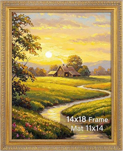 إطار صورة مزخرف مقاس 14 × 18 مع حصيرة لون أبيض للصور مقاس 11 × 14 وزجاج شبكي عالي الدقة، ذهبي/أخضر in Kuwait