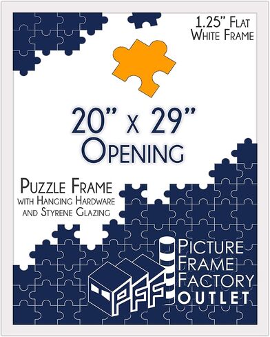 PictureFrameFactoryOutlet (1) -20x29-1.25" Flat White Profile - Puzzle Frame - Hanging Hardware and Plexiglass Included in Saudi Arabia
