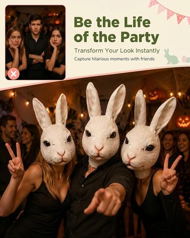 Rabbit Mask Bunny Costume Halloween Animal mask Carnival Cosplay Party Prop in Saudi Arabia