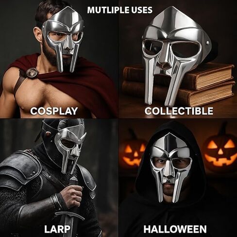 MF Doom Gladiator Face Mask Fantasy Party Costume Roman Gladiators Arena Maximus Helmet mf doom Movie viking Metal Prop (Gladiator Mask) in Saudi Arabia