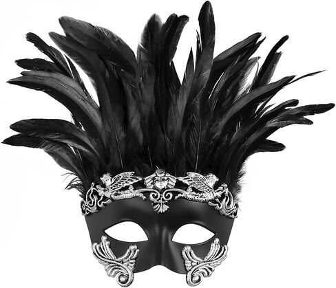 Men's Masquerade Mask Feather Roman Mask Gothic Venice Half Face Masks with 3D Relief for Masquerade Carnival Party in Saudi Arabia
