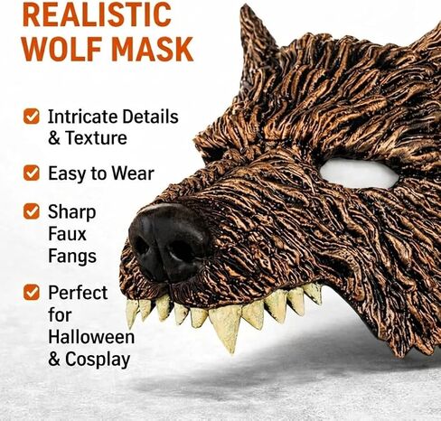 Wolf Mask - Werewolf Costume Head, Therian Mask for Halloween and Cosplay (Brown) in Saudi Arabia