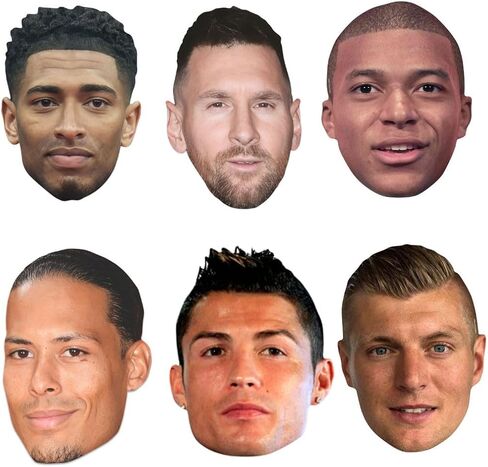 Star Cutouts SMPWC1 مجموعة من الأقنعة لبطل العالم لكرة القدم - بيلينجهام، رونالدو، ميسي، مبابي، كروس وفان ديك in Kuwait