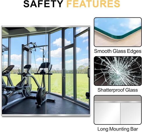Home Gym Mirror for Wall, 50x25x2PCS, Full Length Workout Mirror, Large Frameless Tempered Glass Full Body Mirrors for Home Gym Yoga Fitness Garage Dance Studio in Saudi Arabia