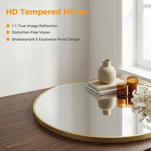 DUMOS 30 Inch Round Wall Mirror, Bathroom Mirror with Metal Frame, HD Reflection Shatterproof Glass Vanity, Decor for Bathroom Vanity Bedroom Entryway, Glod in Saudi Arabia