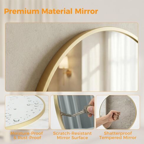 DUMOS 30 Inch Round Wall Mirror, Bathroom Mirror with Metal Frame, HD Reflection Shatterproof Glass Vanity, Decor for Bathroom Vanity Bedroom Entryway, Glod in Saudi Arabia