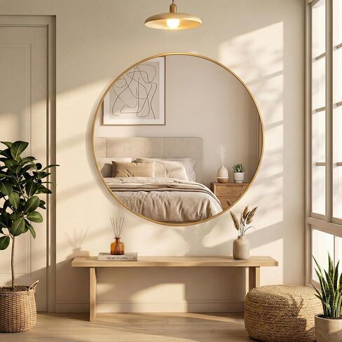 DUMOS 30 Inch Round Wall Mirror, Bathroom Mirror with Metal Frame, HD Reflection Shatterproof Glass Vanity, Decor for Bathroom Vanity Bedroom Entryway, Glod in Saudi Arabia
