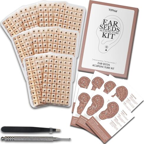1200-Piece Ear Seeds Kit – Natural Vaccaria Seeds for Auricular Acupressure – Complete Reflexology Set with Acupuncture Pen, Tweezers & Ear Chart – Non-Invasive Self-Adhesive Beads for Wellness in Saudi Arabia