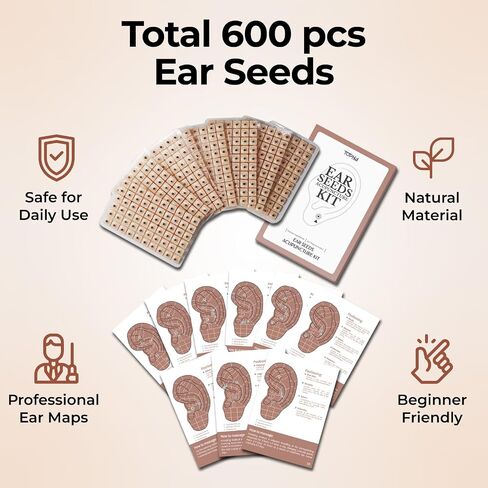 1200-Piece Ear Seeds Kit – Natural Vaccaria Seeds for Auricular Acupressure – Complete Reflexology Set with Acupuncture Pen, Tweezers & Ear Chart – Non-Invasive Self-Adhesive Beads for Wellness in Saudi Arabia