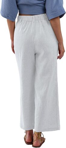 Amazhiyu Women's 100% Linen Summer High-Waisted Wide Leg Pants with Pockets White, Medium in Kuwait