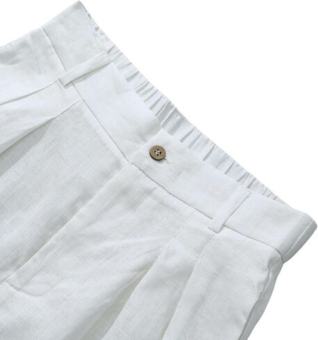 Amazhiyu Women's 100% Linen Summer High-Waisted Wide Leg Pants with Pockets White, Medium in Kuwait