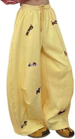 Women's Baggy Sweatpants Vintage Animals Embroidered Dachshund Pants Y2k Wide Leg Long Pants in Saudi Arabia