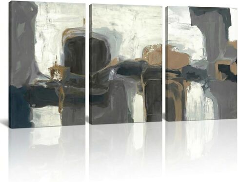 IUI Large Modern Abstract Canvas Wall Art - Neutral Gray, Beige & Gold Textured Canvas Prints, Minimalist Geometric Painting Artwork for Living Room Bedroom Office - 24" x 36"x 3 in Saudi Arabia