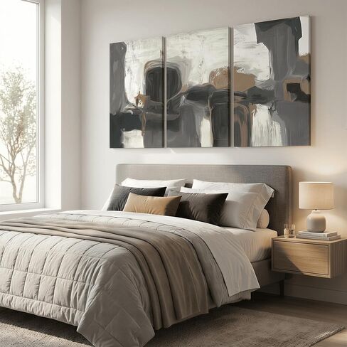IUI Large Modern Abstract Canvas Wall Art - Neutral Gray, Beige & Gold Textured Canvas Prints, Minimalist Geometric Painting Artwork for Living Room Bedroom Office - 24" x 36"x 3 in Saudi Arabia