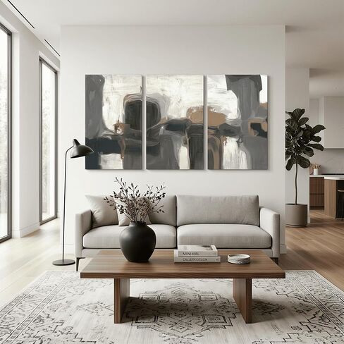 IUI Large Modern Abstract Canvas Wall Art - Neutral Gray, Beige & Gold Textured Canvas Prints, Minimalist Geometric Painting Artwork for Living Room Bedroom Office - 24" x 36"x 3 in Saudi Arabia