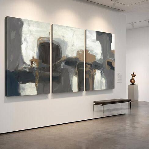 IUI Large Modern Abstract Canvas Wall Art - Neutral Gray, Beige & Gold Textured Canvas Prints, Minimalist Geometric Painting Artwork for Living Room Bedroom Office - 24" x 36"x 3 in Saudi Arabia