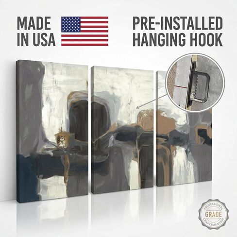 IUI Large Modern Abstract Canvas Wall Art - Neutral Gray, Beige & Gold Textured Canvas Prints, Minimalist Geometric Painting Artwork for Living Room Bedroom Office - 24" x 36"x 3 in Saudi Arabia