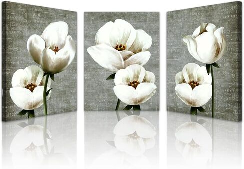 Lapremoly Canvas Wall Art For Bedroom Room Modern Wall Decor For Living Room Gray Green Vintage Style Wall Painting Artwork White Flowers Abstract Pictures 3 Panels Ready To Hang Kitchen Home Decor in Saudi Arabia