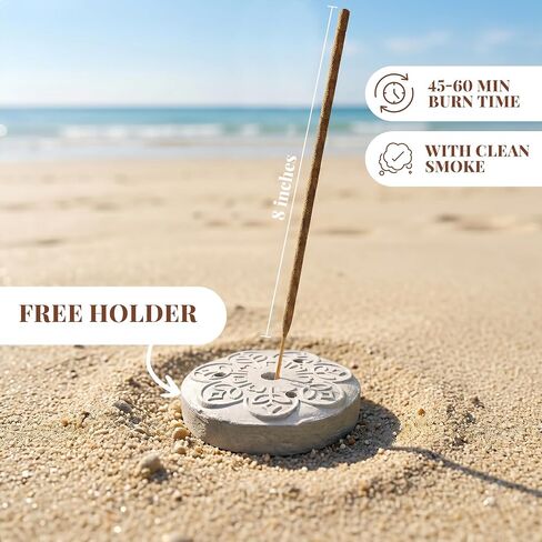 Folkulture Incense Sticks with Holder (120 Sticks) | Coconut Summer Vibes Incense for Meditation, Aromatherapy & Stress Relief| Long Burning, Charcoal-Free, Non-Toxic Incense for Summer Teacher Gifts in Kuwait