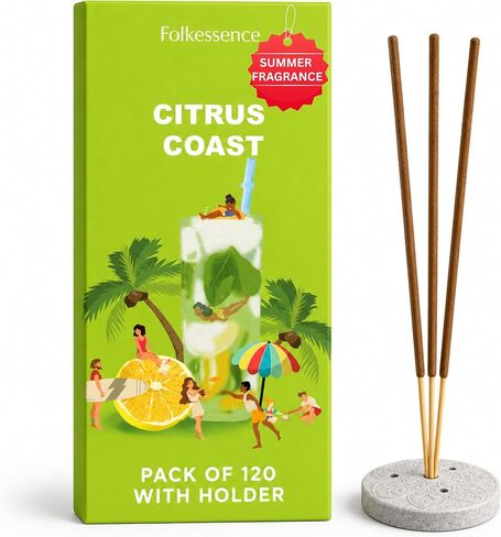 Folkulture Incense Sticks with Holder (120 Sticks) | Coconut Summer Vibes Incense for Meditation, Aromatherapy & Stress Relief| Long Burning, Charcoal-Free, Non-Toxic Incense for Summer Teacher Gifts in Kuwait