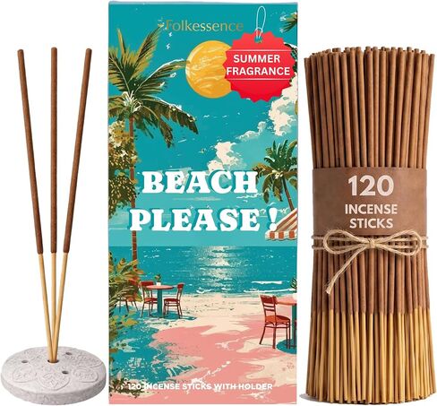 Folkulture Incense Sticks with Holder (120 Sticks) | Coconut Summer Vibes Incense for Meditation, Aromatherapy & Stress Relief| Long Burning, Charcoal-Free, Non-Toxic Incense for Summer Teacher Gifts in Kuwait