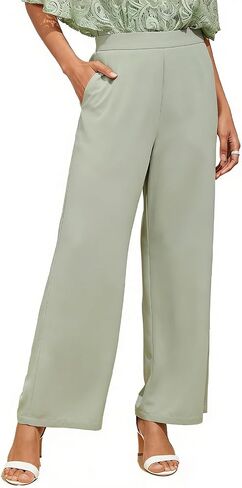 Women's Wide Leg Palazzo Pant Business Dressy Casual Work Dress Pants Flowy Loose Slacks Trousers with Pockets in Saudi Arabia