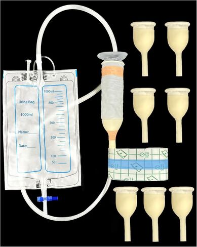 External Catheters Condom for Men, 7pc External Urinary Catheter for Incontinence Male,Home Use, Self-Sealing, 1000ml Leg Bag & 2000ml Urine Bag, Leak-Proof Urine Drainage System 25MM in Kuwait