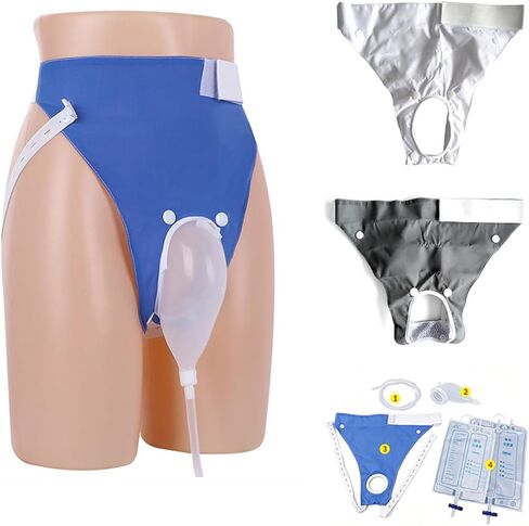 High-Quality Material Urine Collection Bag with Condom Catheters for Men, Reusable Portable Urinal with 2 Urine Catheter Bags (Elderly Men - Blue+White+Grey) in Saudi Arabia
