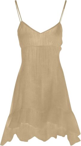 Dresses for Women Summer Lightweight Casual Solid Color Flowy Beach Dress V Neck Spaghetti Strap High Low Mini Dress in Saudi Arabia