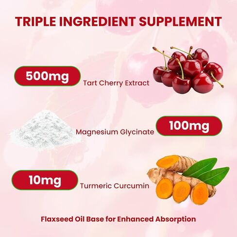 Tart Cherry Softgels | 500mg Cherry Extract Supplement | 300 Count | Magnesium Glycinate & Turmeric | Antioxidant Support | Tart Cherry Supplement with Flaxseed Oil | Gluten Free, Non-GMO, Soy Free in Saudi Arabia