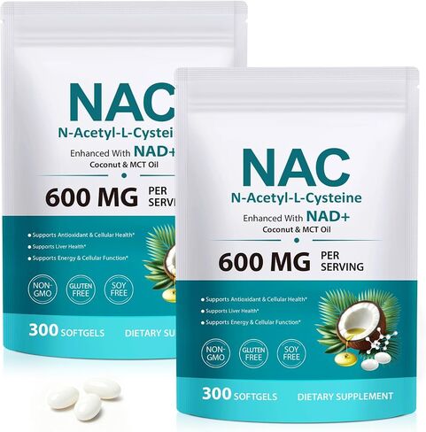 FANSHI NAC Complex with NAD+ & MCT Oil - 300 Softgels | N-Acetyl Cysteine Botanical Blend for Antioxidant Support | Enriched with Coconut Oil for High Absorption | Non-GMO & Lab Tested in Saudi Arabia