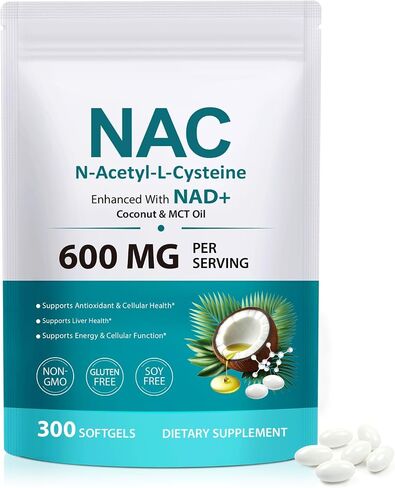FANSHI NAC Complex with NAD+ & MCT Oil - 300 Softgels | N-Acetyl Cysteine Botanical Blend for Antioxidant Support | Enriched with Coconut Oil for High Absorption | Non-GMO & Lab Tested in Saudi Arabia