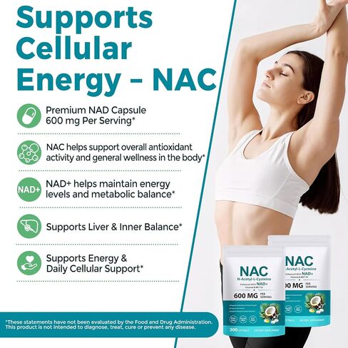 FANSHI NAC Complex with NAD+ & MCT Oil - 300 Softgels | N-Acetyl Cysteine Botanical Blend for Antioxidant Support | Enriched with Coconut Oil for High Absorption | Non-GMO & Lab Tested in Saudi Arabia