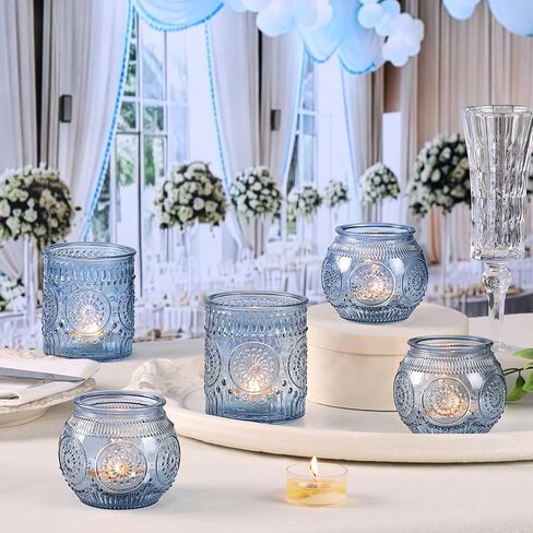 DARJEN Blue Votive Candle Holder Set of 20, Upgraded Size Tea Light Candle Holder Glass for Wedding Table Centerpieces, Elegant Bulk Votive Holders for Party, Proposals and Wedding Shower in Saudi Arabia