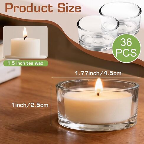 36 Pack Clear Glass Tealight Candle Holders, 1.8 Inch Small Glass Votive Candle Holders Bulk for 1.5" Tea Lights, Mini Candle Cups for Wedding Centerpieces, Party, Dinner Table, Home Decor in Saudi Arabia