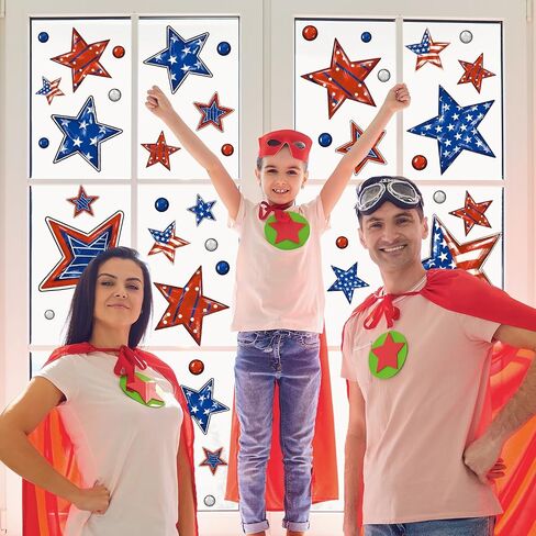Patriotic Window Clings Red Blue Stars God Bless America Window Stickers Double-Side Glass Decals for Home Office School Independence Day Party Decor,6 Sheets in Saudi Arabia