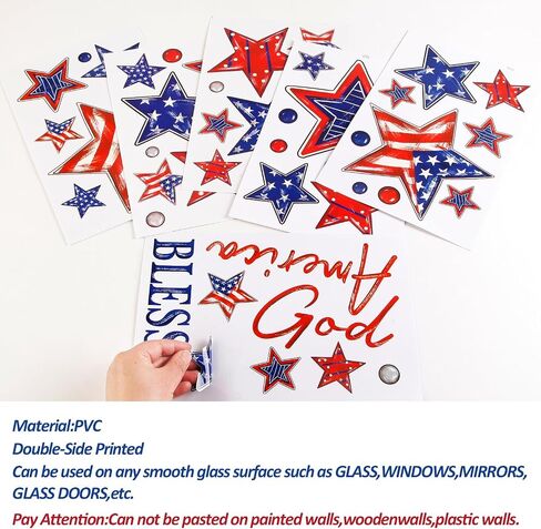Patriotic Window Clings Red Blue Stars God Bless America Window Stickers Double-Side Glass Decals for Home Office School Independence Day Party Decor,6 Sheets in Saudi Arabia
