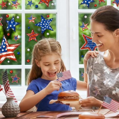 Patriotic Window Clings Red Blue Stars God Bless America Window Stickers Double-Side Glass Decals for Home Office School Independence Day Party Decor,6 Sheets in Saudi Arabia