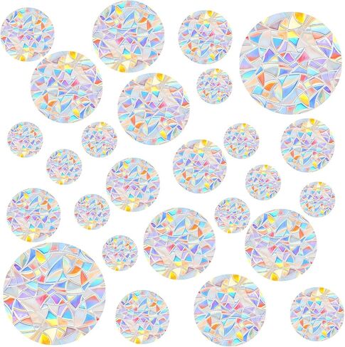65Pcs Circle Window Stickers Non Adhesive Window Decals to Prevent Bird Strikes Vinyl Reusable Prism Rainbow Windows Clings for Birds Sun Catcher Sticker in Saudi Arabia