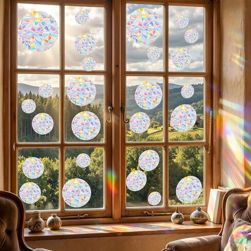 65Pcs Circle Window Stickers Non Adhesive Window Decals to Prevent Bird Strikes Vinyl Reusable Prism Rainbow Windows Clings for Birds Sun Catcher Sticker in Saudi Arabia