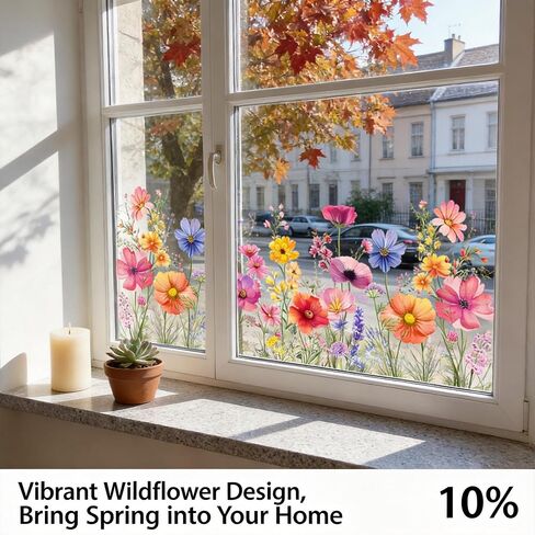 ملصقات نافذة على شكل زهرة برية بألوان مائية زهرية، Calcomanias para Decoracion الربيع والصيف ديكور فني للنافذة للنوافذ الزجاجية وغرفة النوم وغرفة المعيشة، 23.62 بوصة × 11.81 بوصة in Kuwait