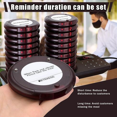 Retekess TD163 Pagers for Restaurants, Pagers and Beepers 500M Long Distance, 31 Prompt Modes, 30 Coaster Pagers for Holidy Park, Cafe, Hotel in Kuwait