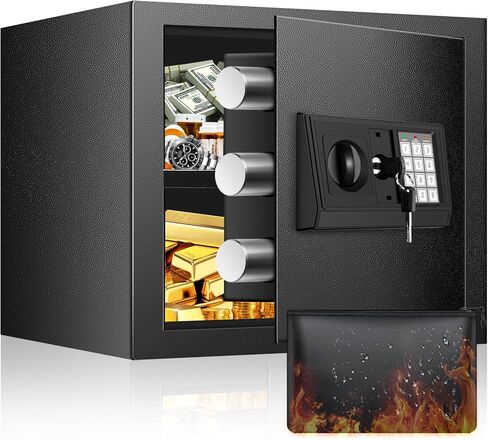 3.3 Cuft Safe Box, Home Safe with Fireproof Waterproof Bag, Anti-Theft Digital Security Lock Box with Smart Alert System, Removable Shelf, Mute Function, Personal Document Safes for Money Jewelry in Kuwait