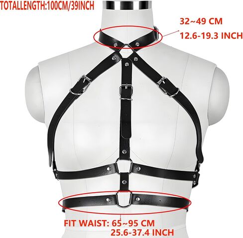 Punk Black Leather Chest Harness for Women, Gothic Body Harness Belt with Adjustable Pu Leather Chains, Sexy Waist Body Chain Jewelry for Rave, Club Party, Halloween Costume Accessories in Saudi Arabia