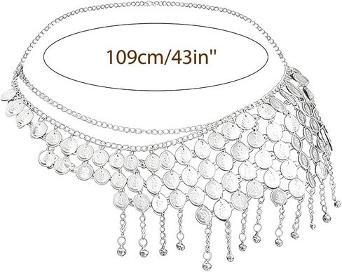 Pirate Waist Chain, Silver Waist Chain, Adorned with Coins, Beach Belly Chain, Women Pirate Jewelry Accessories in Saudi Arabia