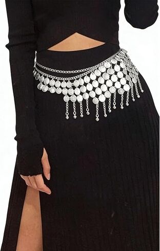 Pirate Waist Chain, Silver Waist Chain, Adorned with Coins, Beach Belly Chain, Women Pirate Jewelry Accessories in Saudi Arabia