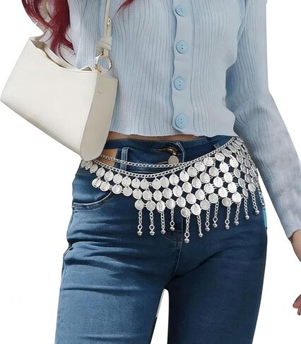 Pirate Waist Chain, Silver Waist Chain, Adorned with Coins, Beach Belly Chain, Women Pirate Jewelry Accessories in Saudi Arabia