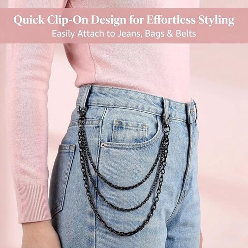 Gothic Black Wallet Chain, Black Chain Belt 3 Chains for Goth Grunge Pants Western Style Jewelry in Saudi Arabia