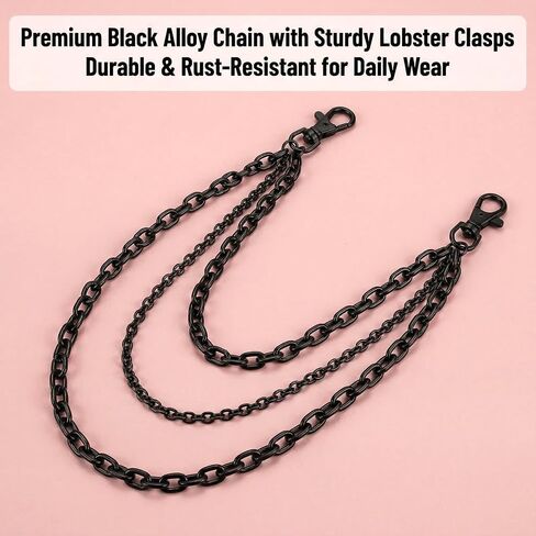 Gothic Black Wallet Chain, Black Chain Belt 3 Chains for Goth Grunge Pants Western Style Jewelry in Saudi Arabia